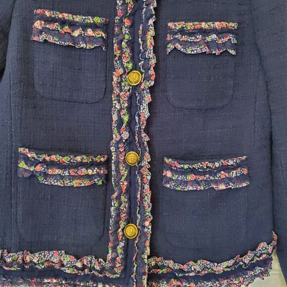 J Crew Lady Jacket Blazer Liberty Floral Trim Tweed Preppy Navy Blue Womens 2 - Picture 8 of 16
